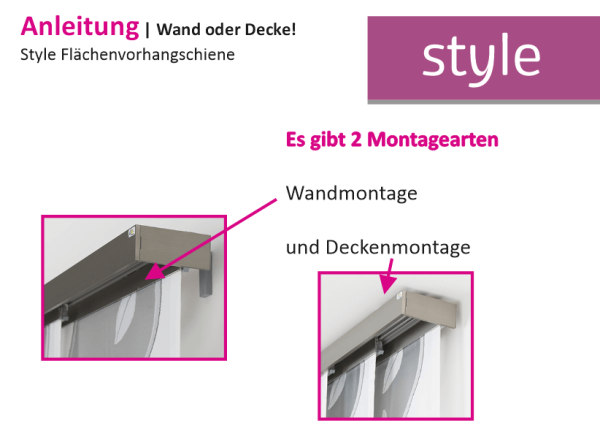 Style Flächenvorhangschiene - Gardinen-for-life Anwendung mit Blende oder ohne Blende